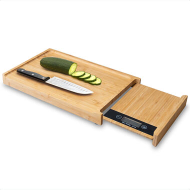 Goliving Snijplank met Uitschuifbare Keukenweegschaal – Bamboe – 40 tot 56 cm product
