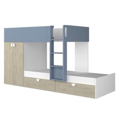 Trasman Stapelbed Jip met kast & lades - eik/wit/blauw product