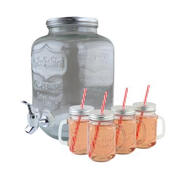 OTIX Drankdispenser met Drinkbekers Limonadetap Glas 4l Mason jar Set van 4 product