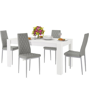 Lynn & Brooke - Set eettafel 160x90 cm en 4 grijze stoelen product