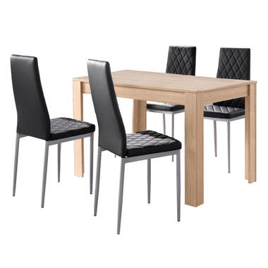 Lynn & Brooke - Set eettafel 120x80 cm en 4 zwarte stoelen
