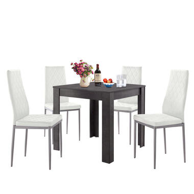 Lynn & Brooke - Set eettafel 80x80 cm en 4 witte stoelen