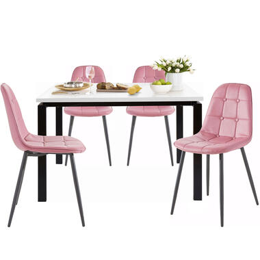 Sabine & Luna - Set eettafel 120x90 cm en 4 roze stoelen product