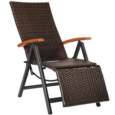 Wicker tuinstoel opklapbaar met aluminium frame en voetsteun - bruin product