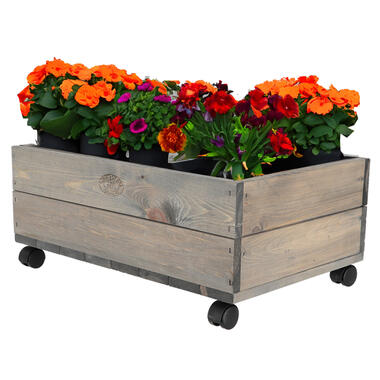 Esschert design plantenbak met zwenkwielen - hout - 59 x 39 x 25 cm product