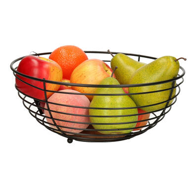 5Five Fruitschaal/fruitmand - metaal/acaciahout - D28 x H13 cm - zwart product