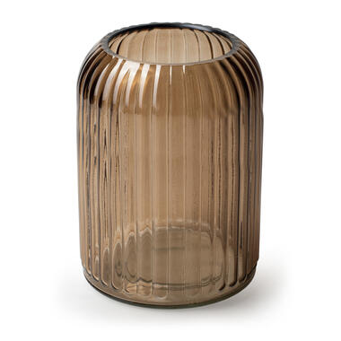 Jodeco Bloemenvaas Striped - licht bruin - glas - H16 cm - ribbelvaas product