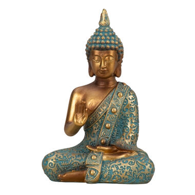 Boeddha beeld Shaman - binnen/buiten - kunststeen - goud/jade - 10 x 14 cm product
