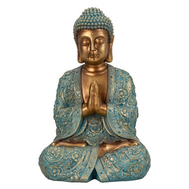 Boeddha beeld Shaman - kunststeen - goud/jade - 28 x 41 cm product