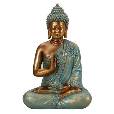 Boeddha beeld Shaman - binnen/buiten - goud/jade - 21 x 31 cm product