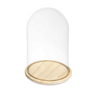 Giftdecor Decoratie stolp - glas - houten beige plateau - D20 x H30 cm product