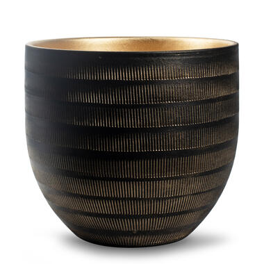 Jodeco Plantenpot/bloempot Beau - zwart/goud - keramiek - 29x26cm product