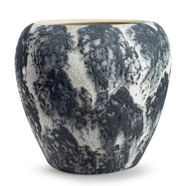 Jodeco Plantenpot/bloempot Marble - wit/zwart - keramiek - D29 x H26 cm product