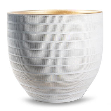 Jodeco Plantenpot/bloempot Beau - wit/goud - keramiek - 35x32 cm product