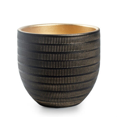 Jodeco Plantenpot/bloempot Beau - zwart/goud - keramiek - 20x18cm product