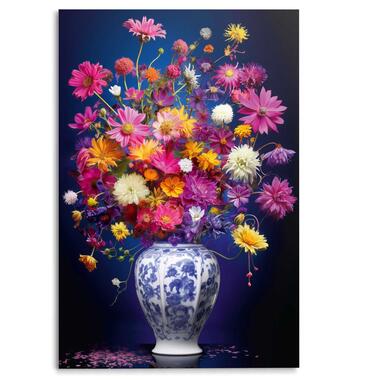 Glasschilderij Delft Bloemen - 116x78cm - Bont product