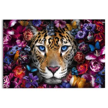 Glasschilderij Bloemen tijger - 78x116cm - Bont product