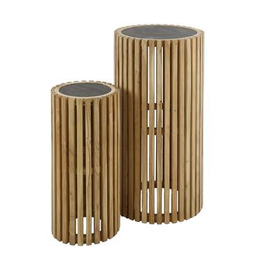 Bloemenzuil Rond - Zwart Leisteen - Naturel Acaciahout - Set Van 2 product