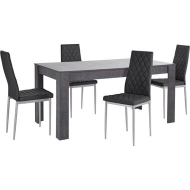 Lynn & Brooke - Set eettafel 160x90 cm en 4 zwarte stoelen product