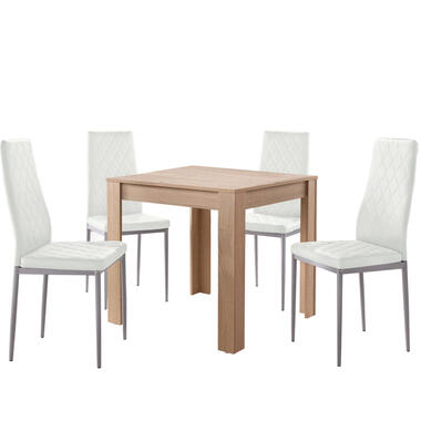 Lynn & Brooke - Set eettafel 80x80 cm en 4 witte stoelen product