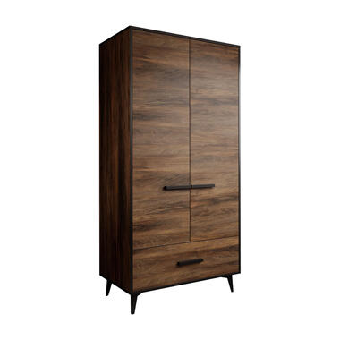 Meubella Kledingkast Frey 2 - Donker eiken - Zwart - 92 cm product