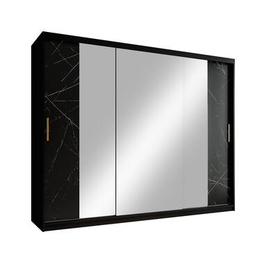 Meubella Kledingkast Marmer 3 - Zwart - 250 cm - Met spiegel product