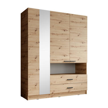 Meubella Kledingkast Tobin - Eiken - 158 cm - Met spiegel product