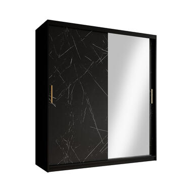 Meubella Kledingkast Marmer 3 - Zwart - 180 cm - Met spiegel product