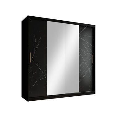 Meubella Kledingkast Marmer 2 - Zwart - 200 cm - Met spiegel product