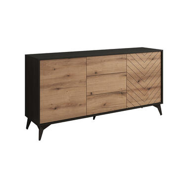 Meubella Dressoir Dolores - Eiken - Zwart - 154 cm - met lades product