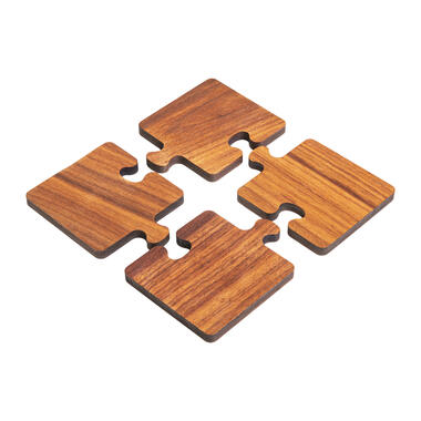 QUVIO Pannenonderzetter / 4 Onderzetters glazen – Puzzel – Hout product