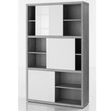 Composad Boekenkast Prato 120cm met drie schuifdeuren - beton / hoogglans wit product