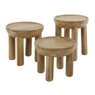 Hoyz Collection - Salontafel Massief Rond - Massief Acacia Naturel - Set van 3 product