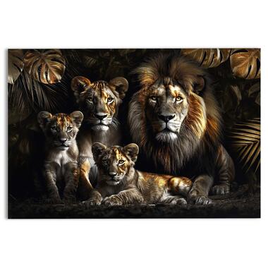 Glasschilderij Lion Family - 78x116cm - Geel product