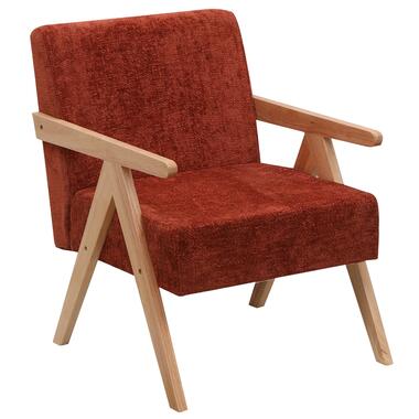 Fauteuil van massief hout en stof terracotta product