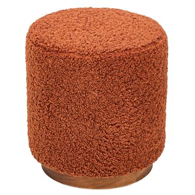 Poef met terracotta krullen en houten basis product