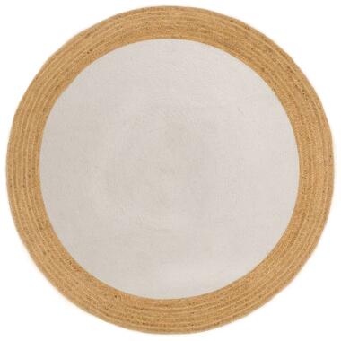 vidaXL Vloerkleed rond gevlochten 90 cm jute en katoen wit en naturel product