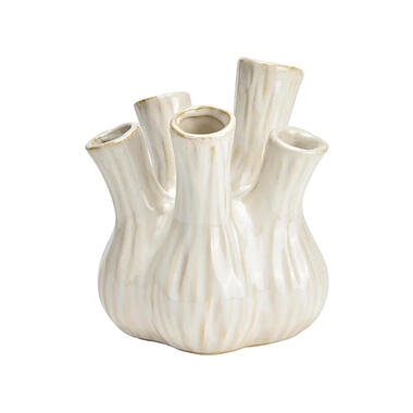 Bloemenvaas - tulpenvaas - wit - keramiek - 13x13x16 cm - toetervaas