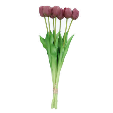 DK Design Kunst tulpen boeket - 7x stuks - aubergine paars - 43 cm product