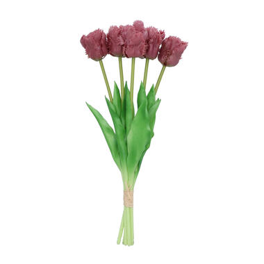 DK Design Kunst tulpen boeket - 5x stuks - aubergine paars - 39 cm product