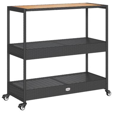 vidaXL Bartrolley 3-laags poly rattan en massief acaciahout zwart product