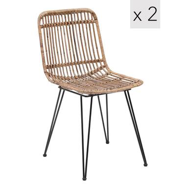 Set van 2 metalen en natuurlijke rotan tuinstoelen product