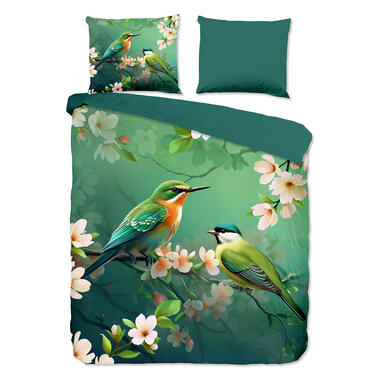 Pure Dekbedovertrek "bloemen en vogels" - Groen - (240x200/220 cm) - Microfiber product