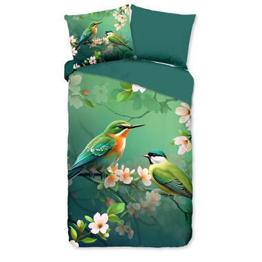 Pure Dekbedovertrek "bloemen en vogels" - Groen - (140x200/220 cm) - Microfiber product