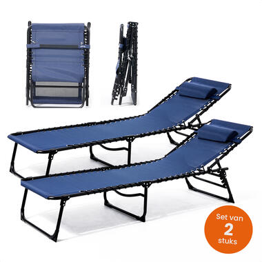 Goliving Ligbed - 5 Standen - 2 stuks - Zonnebed - Strandbed - Ligstoel - Blauw product