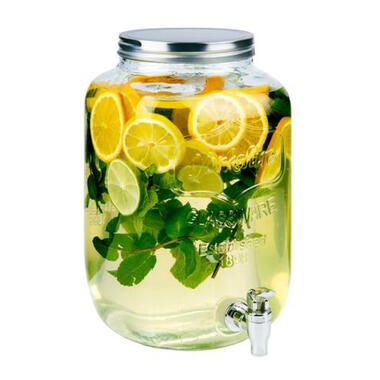 Drank/water/sap dispenser Beverages - 8 Liter - bewerkt deco glas product