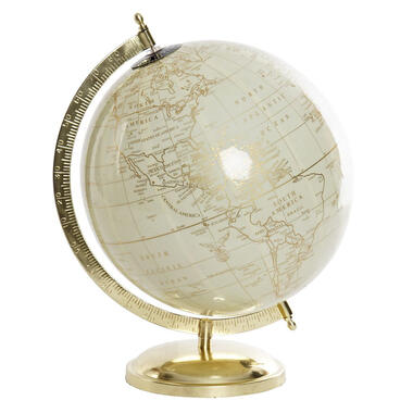 Decoratie wereldbol/globe goud/wit op metalen voet 30 x 25 cm product