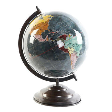 Items Deco Wereldbol/globe op voet - kunststof - grijs/zwart - 25 x 35 cm product