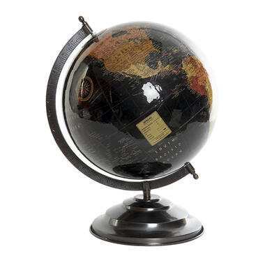 Items Deco Wereldbol/globe op voet - kunststof - zwart - 25 x 35 cm product