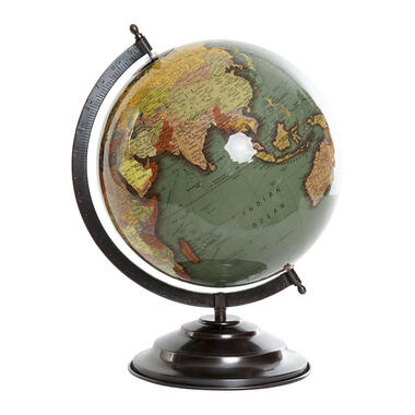 Items Deco Wereldbol/globe op voet - kunststof - groen/zwart - 25 x 35 cm product